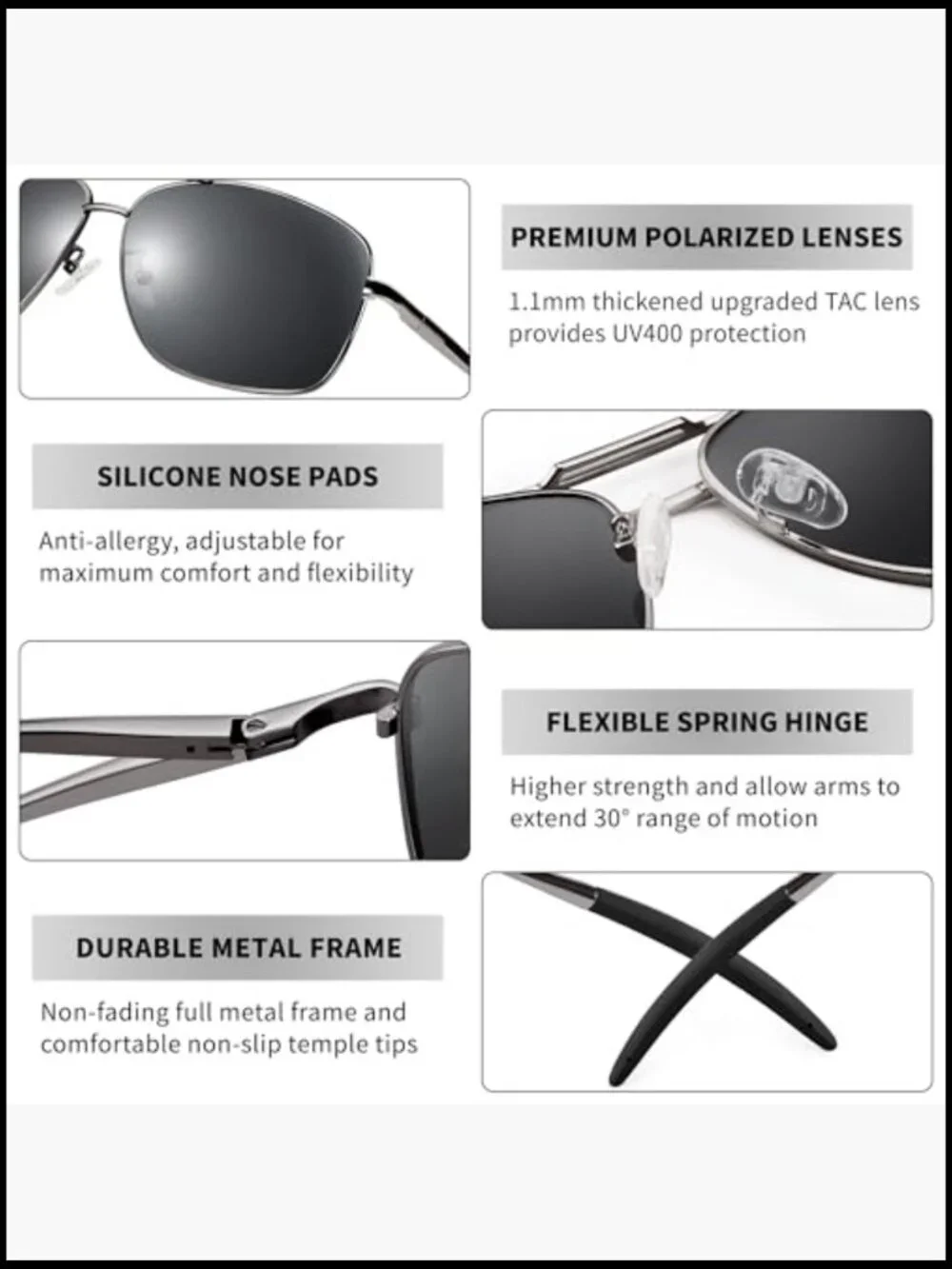 Polarized Aviator Sunglasses UV400 Protection Lightweight Pilot Sun Glasses
